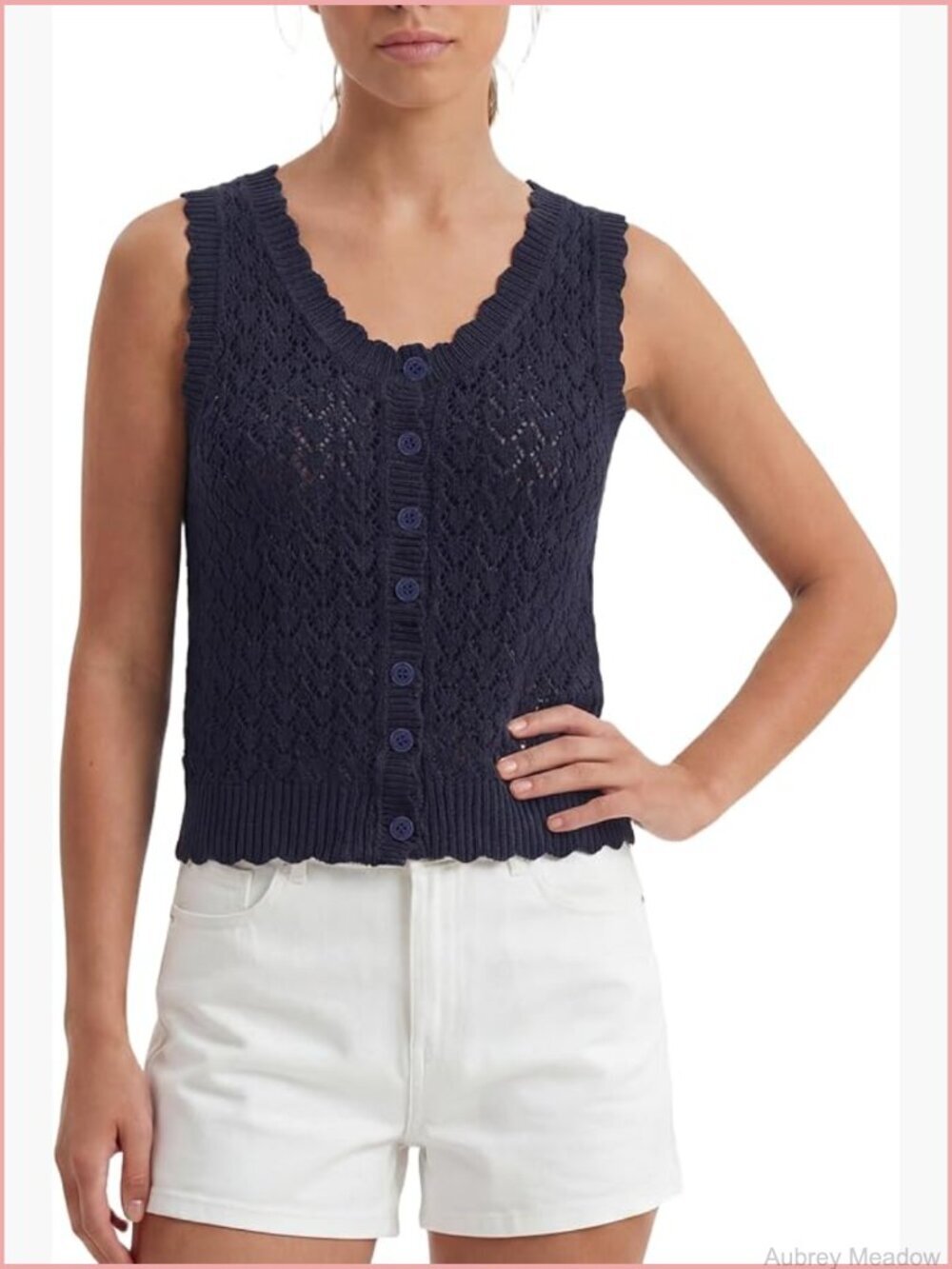 Women's Crochet Knit Sleeveless Button Down Vest Cardigan Openwork Tops